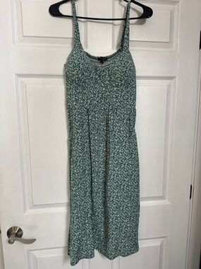 Green Floral Midi Dress with Spaghetti Straps